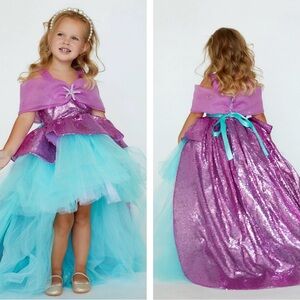 Little Girl 3-4t Enchanting Mermaid Costume Dress Sparkling Long Train Tulle